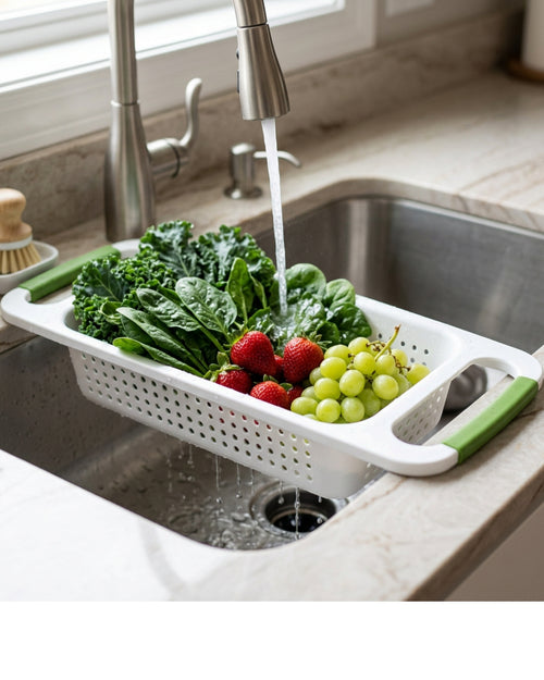 Neatva Extendable Sink Colander White Green 15 in