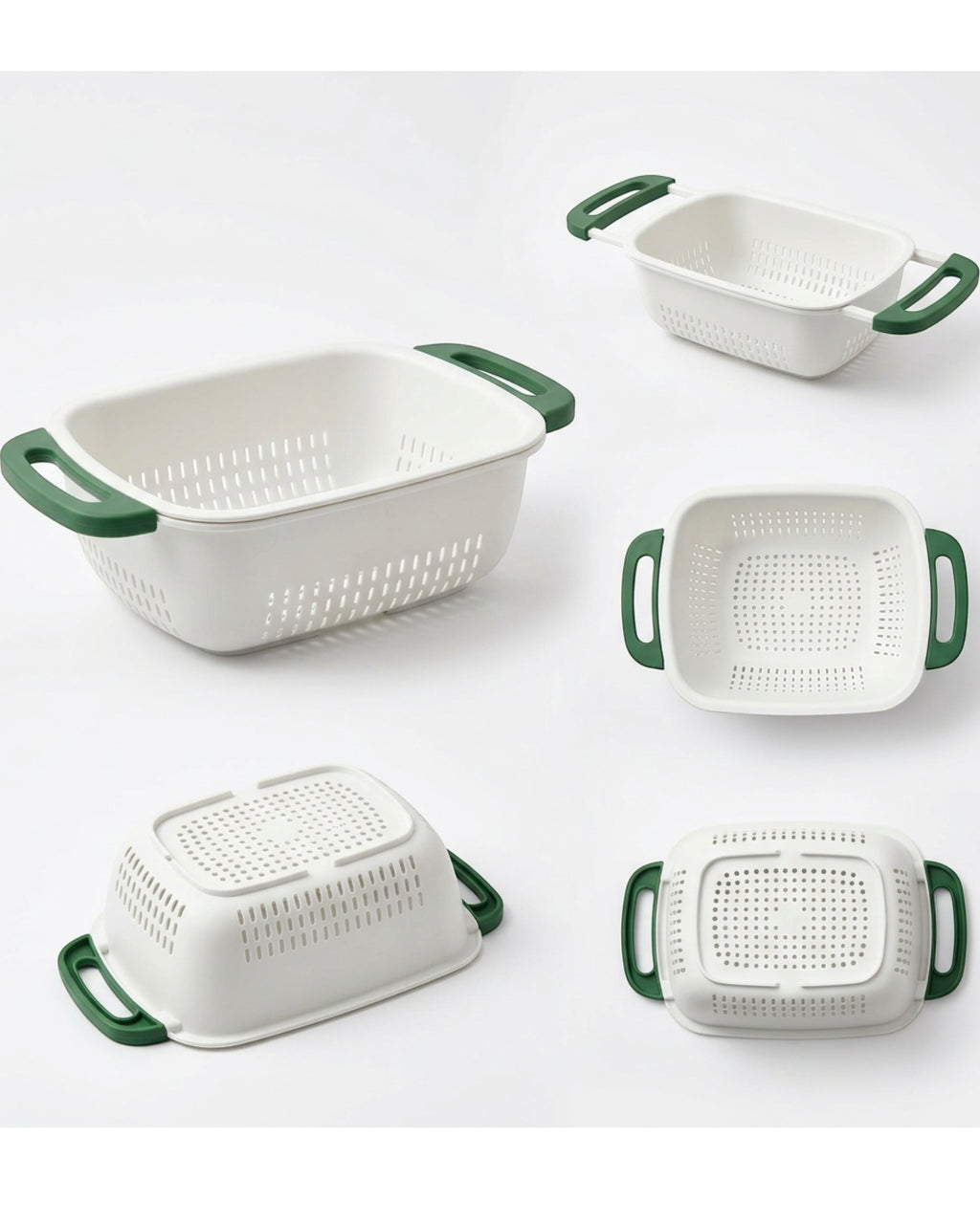 Neatva Extendable Sink Colander White Green 15 in