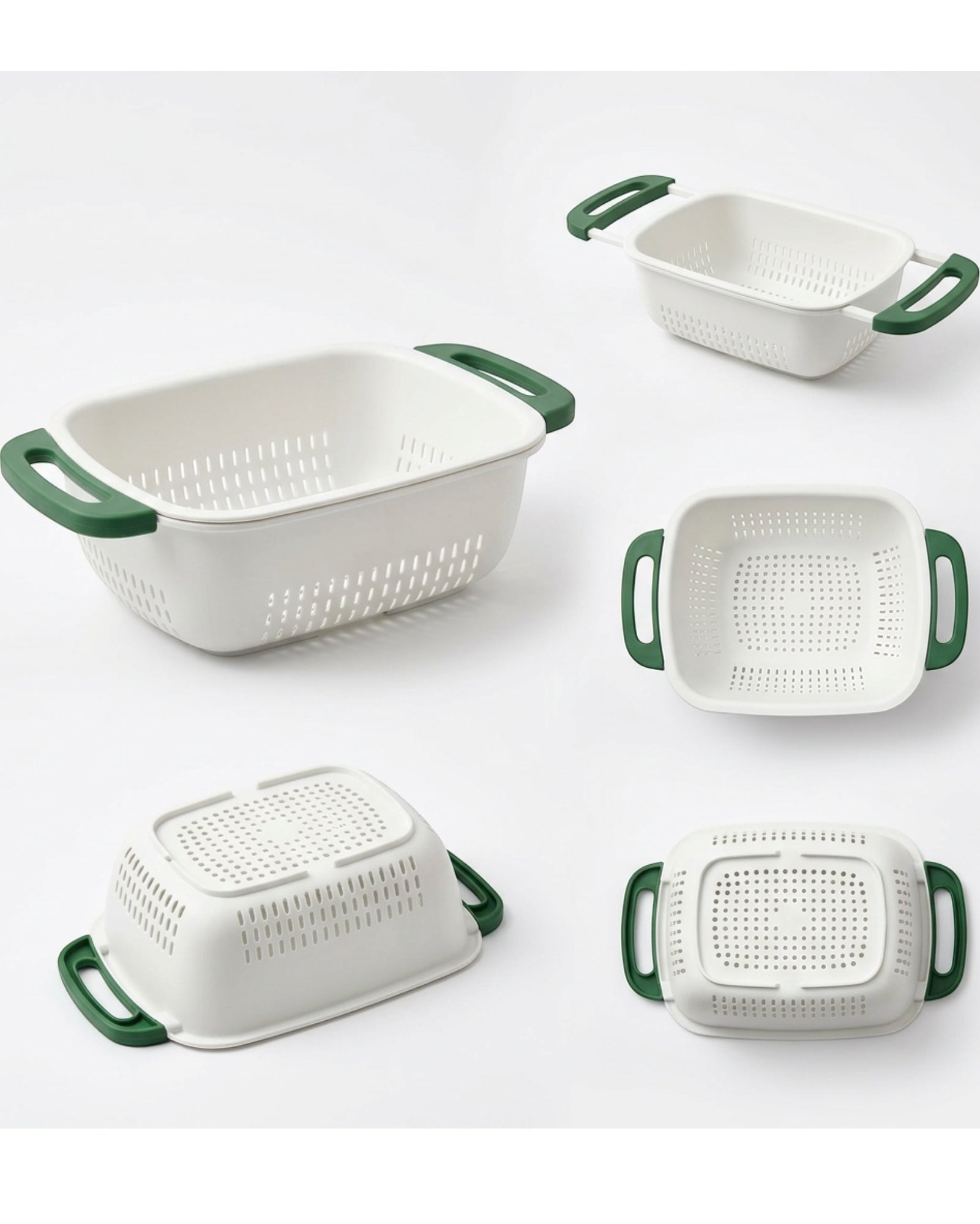 Neatva Extendable Sink Colander White Green 15 in